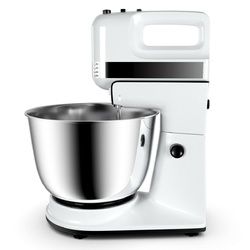 250W 5-Speed Stand Mixer w/ Dough Hooks Beaters and Stainless Steel Bowl