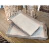 Distressed Wooden Finish Serving Trays With Handles; White; Set Of 2