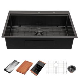 33 Black Drop In Workstation Kitchen Sink  33"x22"x10" Gunmetal Black Stainless Steel Topmount 16 Gauge 10 Inch Deep Sink