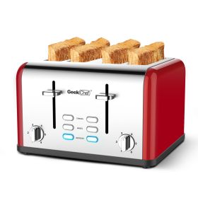 Toaster 4 Slice, Geek Chef Stainless Steel Extra-Wide Slot Toaster, 6 Toasting Bread Shade Settings