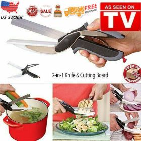 Free shipping Clever Cutter 2-in-1 Knife & Cutting Board Scissors Chop/Slicer/Pizza Cutter USA