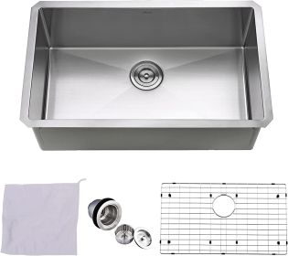 APPASO 30-Inch Single Bowl Kitchen Sink Undermount;  16-Gauge Stainless Steel 10-Inch Deep Commercial Handmade Kitchen Sink with Grid and Strainer;  H