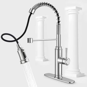 Kitchen Faucet - Spring Kitchen Sink Faucet with 3 Modes Pull Down Sprayer; Single Handle&Deck Plate for 1or3 Holes; 360Â° Rotation; Spot Resist Stain