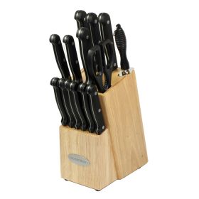 Oceanstar KS1187 Traditional 15-Piece Knife Set with Block, Natural