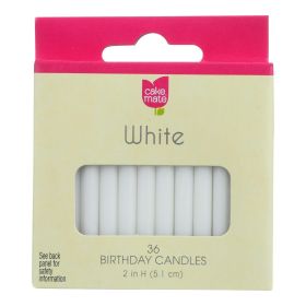 Cake Mate - Birthday Party Candles - Round - White - 2 in x 3/16 in - 36 Count - Case of 12