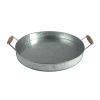 Round Galvanized Metal Serving Tray With Wooden Handles; Gray