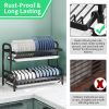 Dish Drying Rack; Dish Rack 2 Tier Large Dish Drying Rack with Utensil Holder; Cutting Board Holder and Dish Drainer for Kitchen Counter Storage; Blac