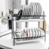 Dish Drying Rack; Dish Rack 2 Tier Large Dish Drying Rack with Utensil Holder; Cutting Board Holder and Dish Drainer for Kitchen Counter Storage; Blac