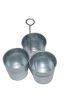 Galvanized Metal Cutlery Holder with Three Buckets and Ring Holder; Gray