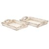 Distressed Wooden Finish Serving Trays With Handles; White; Set Of 2