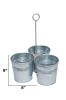 Galvanized Metal Cutlery Holder with Three Buckets and Ring Holder; Gray