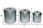 Galvanized Metal Lidded Canister With Ribbed Pattern; Set of Three; Gray