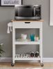 conifferism Rolling Kitchen Cart Microwave Storage Island with Wheels White for Dining Rooms Kitchens and Living Rooms