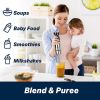 1pc Hand Blender; Immersion Smart Stick; Variable Speeds; Titanium Plated Blade; 800W 5-in-1 20.3 OZ Mixing Beaker; 17 OZ Chopper; Whisk And Milk Frot