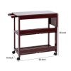 38 Inch Rubberwood Kitchen Cart; Knife Holder; Folding Frame; 2 Open Shelves; Brown; DunaWest