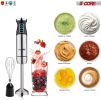 Hand Blender 500W 3-in-1 Multifunctional Electric Immersion Blender 8 Variable speed Stick Batidora Emersion Mixer; 600ml Mixing Beaker; Whisk Attachm