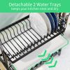 Dish Drying Rack; Dish Rack 2 Tier Large Dish Drying Rack with Utensil Holder; Cutting Board Holder and Dish Drainer for Kitchen Counter Storage; Blac