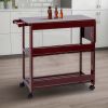 38 Inch Rubberwood Kitchen Cart; Knife Holder; Folding Frame; 2 Open Shelves; Brown; DunaWest