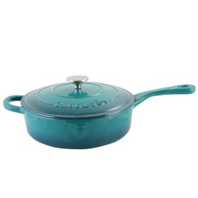 Crock Pot Artisan 3.5 Quart Enameled Cast Iron Deep Saut&eacute; Pan With Self Basting Lid in Teal Ombre