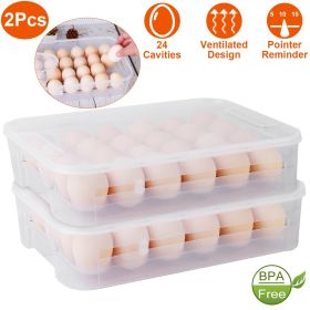 2Pcs Plastic Egg Holder Stackable Egg Storage Box Egg Rack for Refrigerator 24 Cavity Per Container (Color: Transparent)