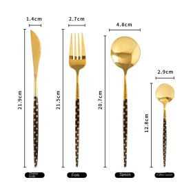 2021 New Christmas Series Western Dinner Set Hotel Home Luxury Style Main Dinner Knife; Fork; Spoon Gift Box (colour: Black gold dot main four pieces * opp bag)