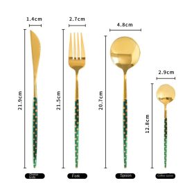 2021 New Christmas Series Western Dinner Set Hotel Home Luxury Style Main Dinner Knife; Fork; Spoon Gift Box (colour: Dark green gold dot main four pieces * opp bag)