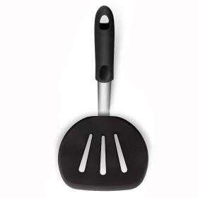 4-piece elastic silica gel suit shovel High temperature resistant spatula Cooking kitchenware Turner Spatula (size: Round drain shovel -- black)