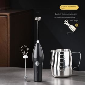 Milk frother; milk frother lid; hand held coffee frother; small mini blender (colour: Black premium model (milk foam machine+304 pattern cylinder))