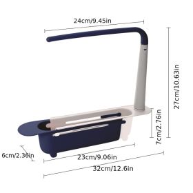 Sink Rack; Telescopic Drain Rack; Kitchen Supplies; Multi-functional Pull-out Storage Rack; Can Be Hung Dishwashing Rag Rack (Color: Navy blue)