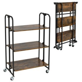 Mini Portable Kitchen Utility Serving Island Cart With Storage Shelves (Type: Shelf Storage Rack, Color: Brown B)