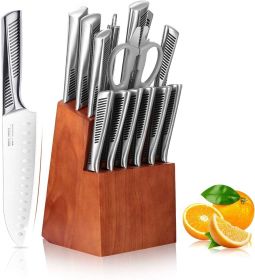 Commercial Home Kitchen Knife Sets 15 Piece With Block Chef Knives Hollow Handle Cutlery Set Etc (Type: Kitchen Surpplice, Color: As pic show)