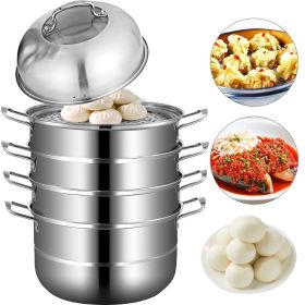 Kitchen Supplise Glass Lid Multi Tiers Kitchen Pan Cookware Stainless Steel Steamer Set (material: Stainless steel+ tempered glass, Color: Silver A)