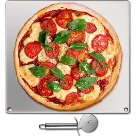 Party Dinner Steel Pizza Baking Plate Stone Baking Surface For Oven Cooking And Baking (Color: Silver, size: 14" x 14" x 0.4")