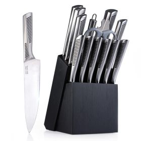 Commercial Home Kitchen Knife Sets 15 Piece With Block Chef Knives Hollow Handle Cutlery Set Etc (Type: Kitchen Surpplice, Color: Silver)