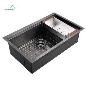 Factory Directly 30 inch or 32 inch  Multi-functional OEM Handmade SUS 304 Stainless Steel Undermount Kitchen Sink Workstation (Thickness: ACS3021A1LB, Straight corner: R10)