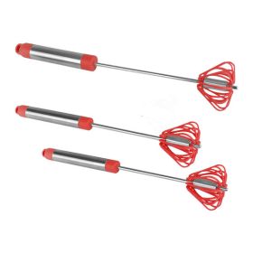 Home Commercial Rotating Turbo Push Self Turning Whisk Mixer Milk Frother 3-Pack (material: stainless steel, Color: Red)