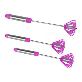 Home Commercial Rotating Turbo Push Self Turning Whisk Mixer Milk Frother 3-Pack (material: stainless steel, Color: purple)