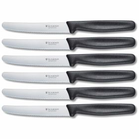 6 Piece Victorinox Swiss Army Cutlery Classic 4.5" Round Tip with Serrated Blade Steak Knife Set (Available in 8 Colors: White)