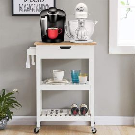 Rolling Kitchen Cart Microwave Storage Island with Wheels White for Dining Rooms Kitchens and Living Rooms (Color: White)