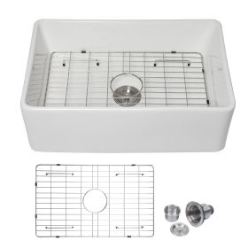 Lordear Framhouse Kitchen Sink White Fireclay Apron Front Sink (Color: White, size: 30" * 20" * 10")