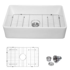 Lordear Framhouse Kitchen Sink White Fireclay Apron Front Sink (Color: White, size: 33" * 20" * 9")