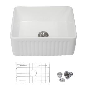 Lordear Framhouse Kitchen Sink White Fireclay Apron Front Sink (Color: White, size: 24"*18"*10")