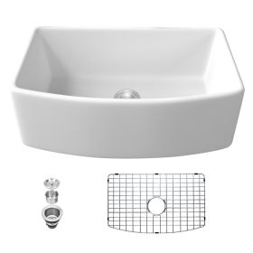 Lordear Framhouse Kitchen Sink White Fireclay Apron Front Sink (Color: White, size: 30"*19"*10")