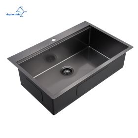 Aqucubic Gunmetal black handmade 16 Gauge 304 Stainless Steel Top Mount Single Bowl Kitchen Sink with ledge (Thickness: 16 Gauge, size: 30*22 inch)