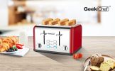 (Don't sell on Amazon) Toaster 4 slices, geek chef stainless steel extra-wide slot toaster, dual control panel with bagel/defrost/cancel function, 6 s