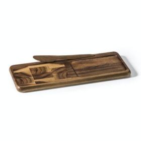 Cheeseboard with Knife (material: acacia wood, Color: Brown)