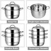 Kitchen Supplise Glass Lid Multi Tiers Kitchen Pan Cookware Stainless Steel Steamer Set