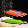 30cm Wooden Handle Silicone Rolling Pin Non-Stick Kitchen Baking Cooking Tool