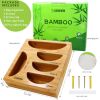 Ziplock Bag Organizer for Drawer; Bamboo Baggie Organizer; Plastic Wrap Dispenser ; Storage Bag Organizer Suitable Gallon; Quart; Sandwich&Snack Bag;